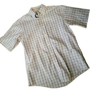 Orivs Mens Multicolor Plaid Short Sleeve Collared Button Up Shirt Size‎ Medium